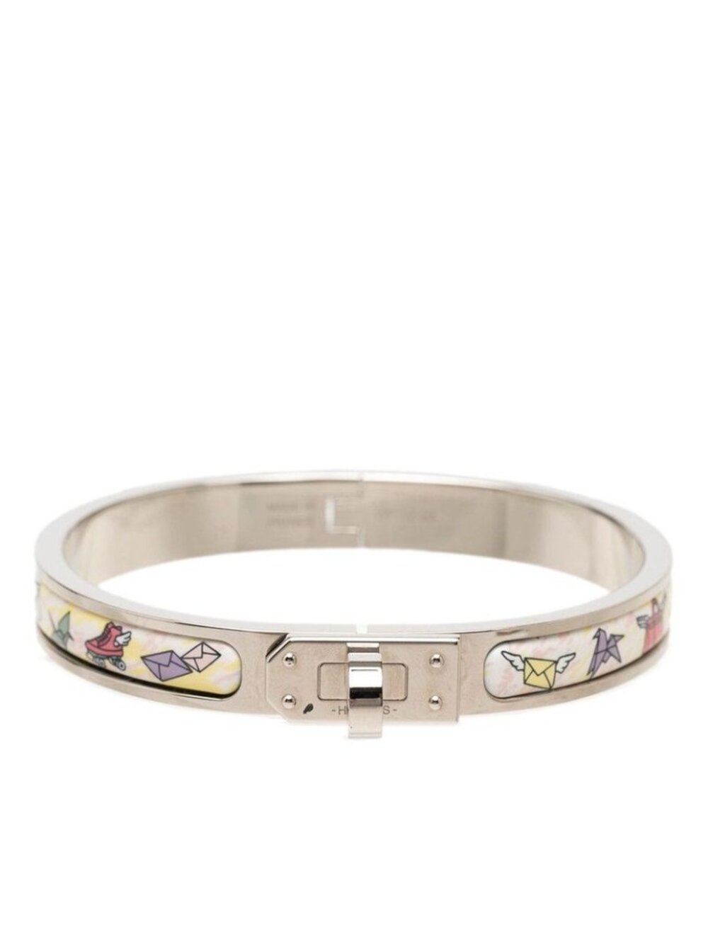 Hermes Mini Clic Kelly PM Letter Motif Bracelet Bangle Silver Multicolor Metal